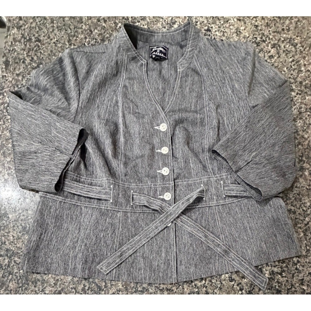 Sweet Suit Woman Gray Textured Tie Waist Button Front Blazer Jacket Plus Size 24